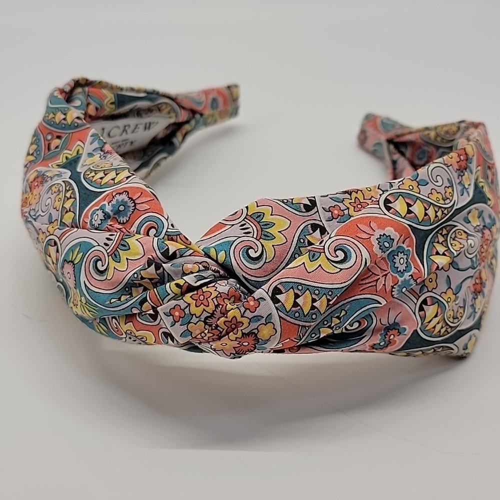 J.‎ CREW Liberty Fabric Knot  Headband Paisley Floral Blue Coral Yellow Cotton